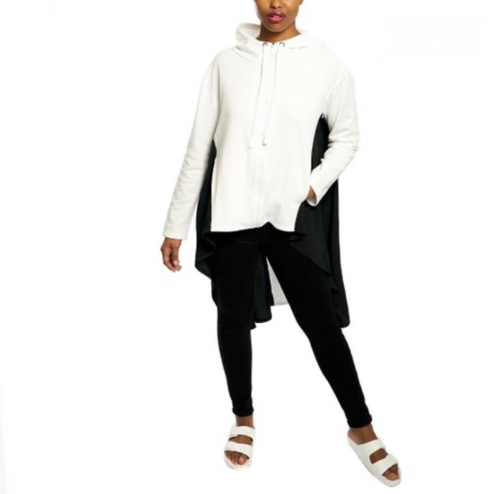 Dubgee by Whoopi White & Black Color Block Hi-Low Hooded Tunic Sz L